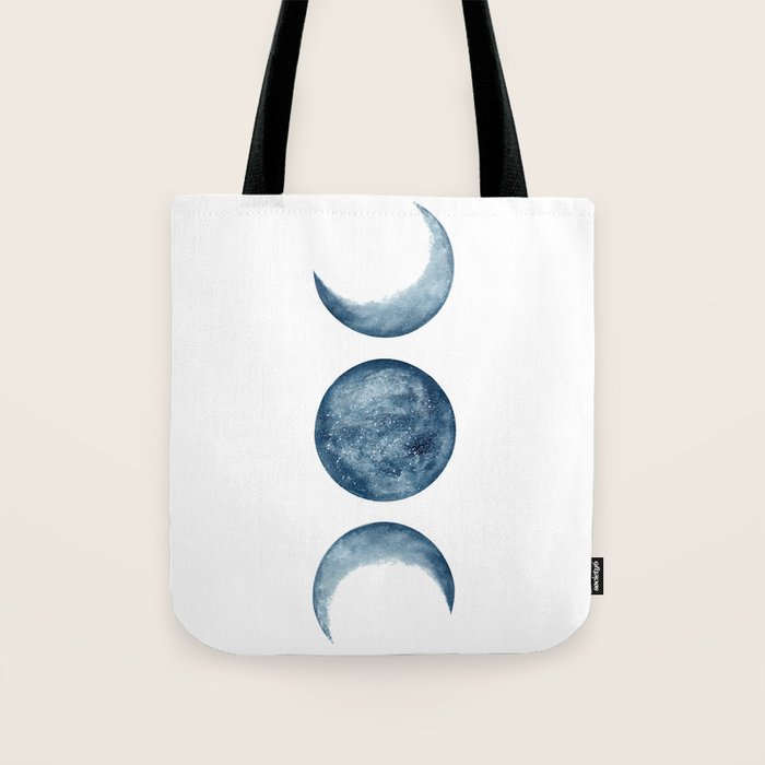 Blue Moon Phases Watercolor Tote Bag Gallery Image 1