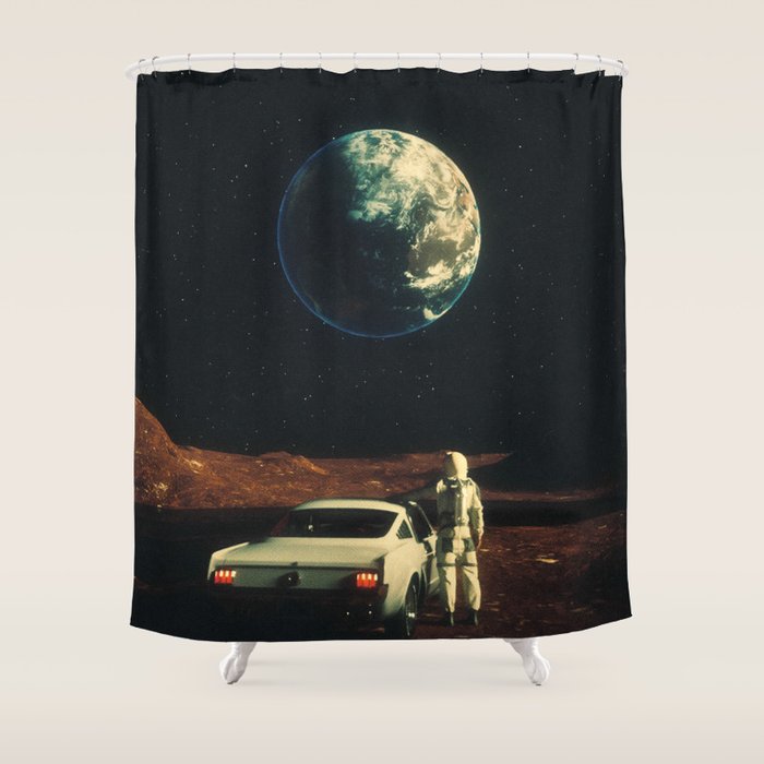 Far From Home - Retro-Futuristic Marsian Astronaut Collage Artwork  Shower Curtain Gallery Image 1