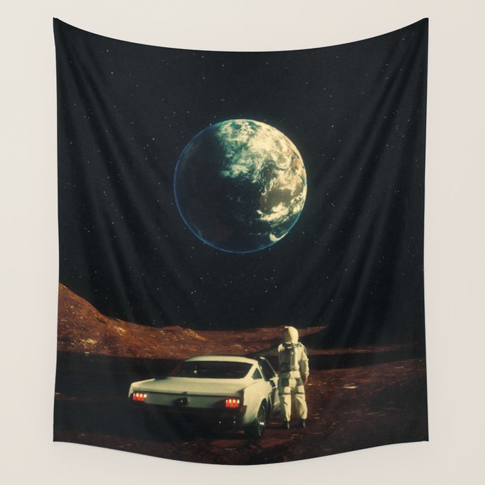 Far From Home - Retro-Futuristic Marsian Astronaut Collage Artwork  Wall Tapestry Gallery Image 4