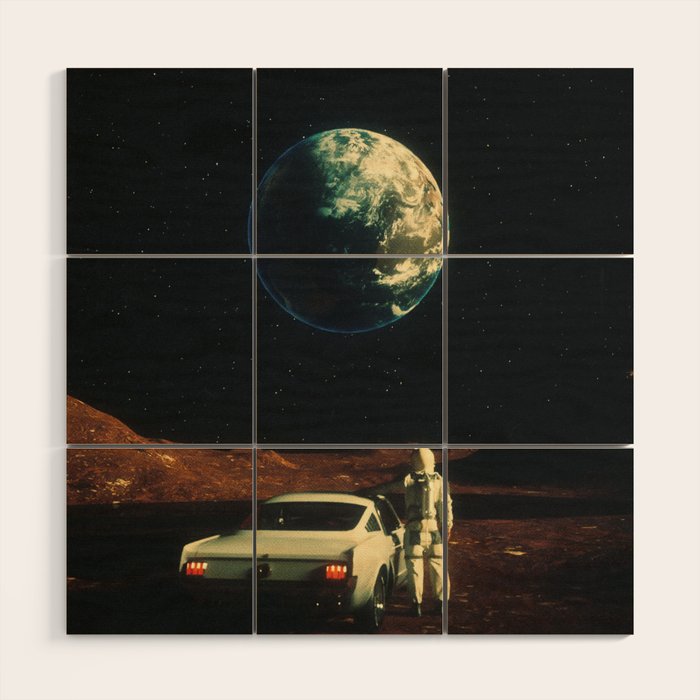 Far From Home - Retro-Futuristic Marsian Astronaut Collage Artwork  Wood Wall Art Gallery Image 1