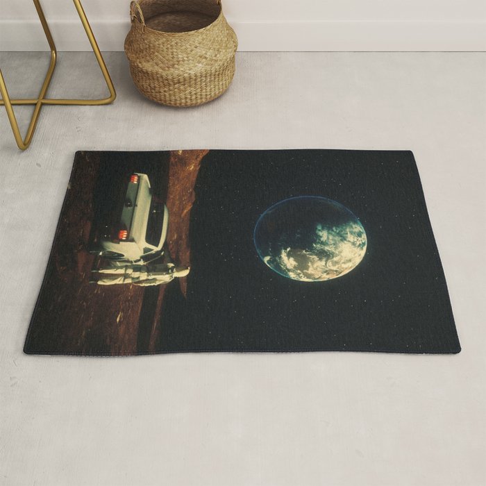 Far From Home - Retro-Futuristic Marsian Astronaut Collage Artwork  Rug Gallery Image 1