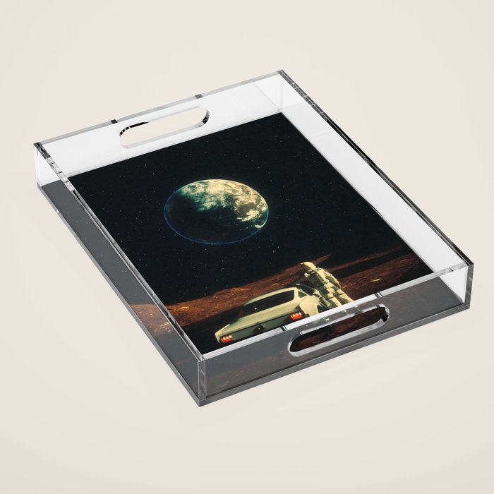 Far From Home - Retro-Futuristic Marsian Astronaut Collage Artwork  Acrylic Tray Gallery Image 1