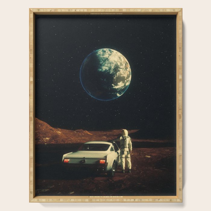 Far From Home - Retro-Futuristic Marsian Astronaut Collage Artwork  Serving Tray Gallery Image 1