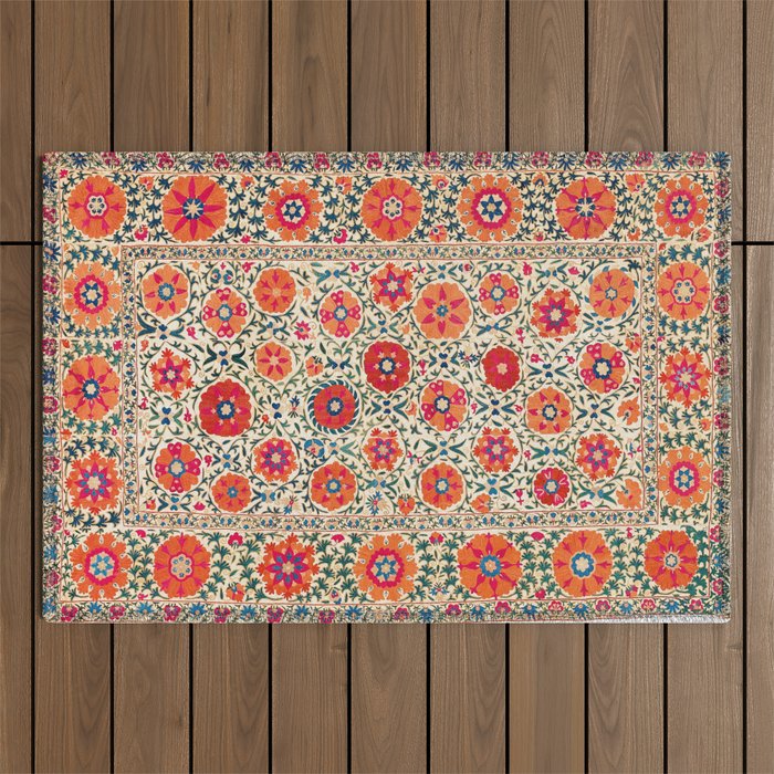 Kermina Suzani Uzbekistan Embroidery Print Outdoor Rug Gallery Image 1