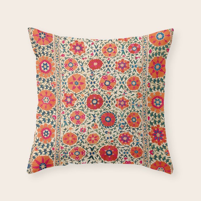 Kermina Suzani Uzbekistan Embroidery Print Throw Pillow