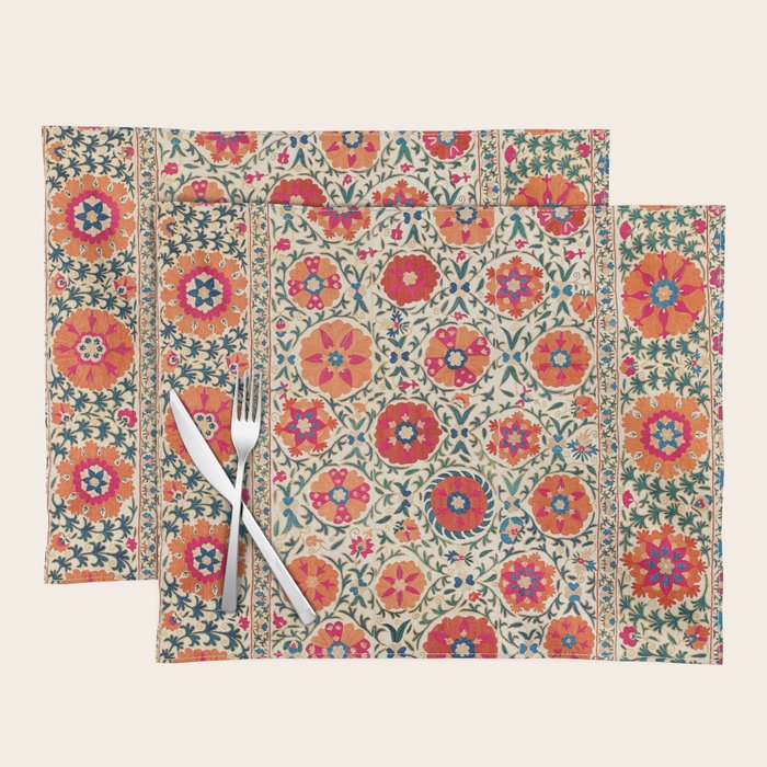 Kermina Suzani Uzbekistan Embroidery Print Placemat Gallery Image 1