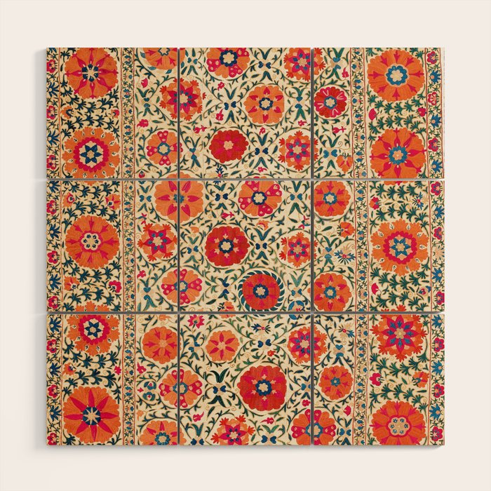 Kermina Suzani Uzbekistan Embroidery Print Wood Wall Art Gallery Image 1
