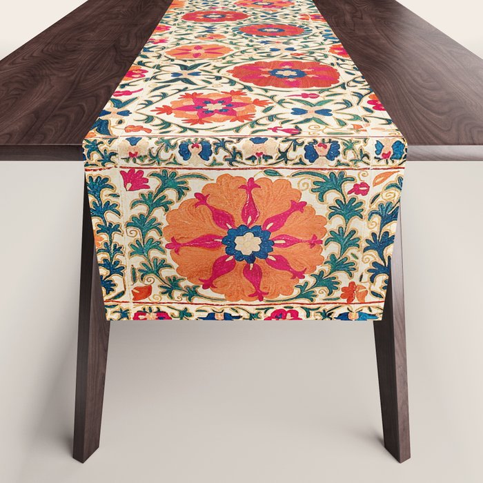 Kermina Suzani Uzbekistan Embroidery Print Table Runner Gallery Image 1