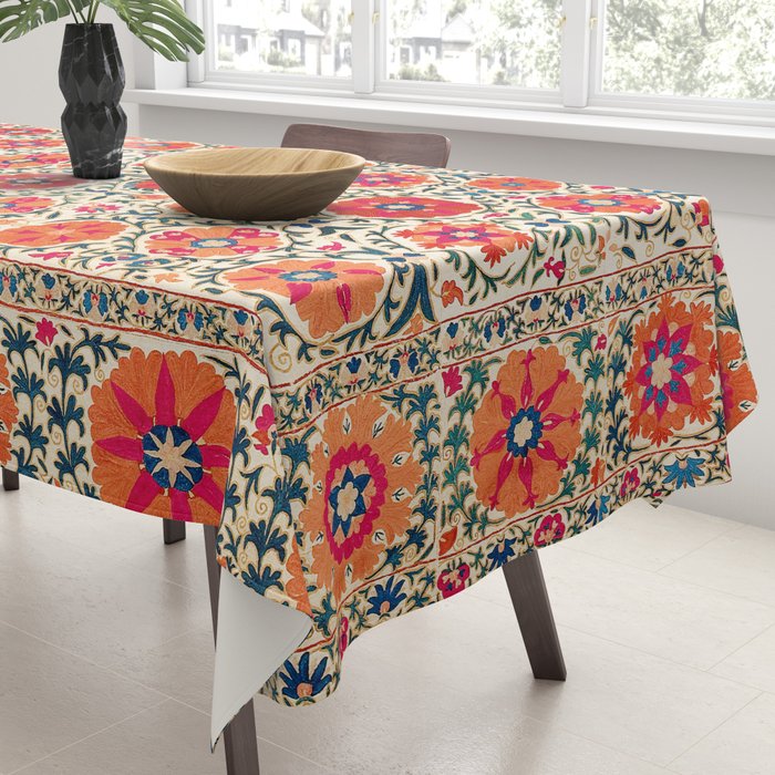 Kermina Suzani Uzbekistan Embroidery Print Tablecloth Gallery Image 3