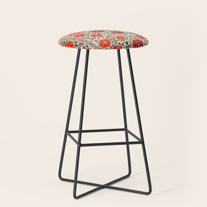 Kermina Suzani Uzbekistan Embroidery Print Stool Gallery Image 1
