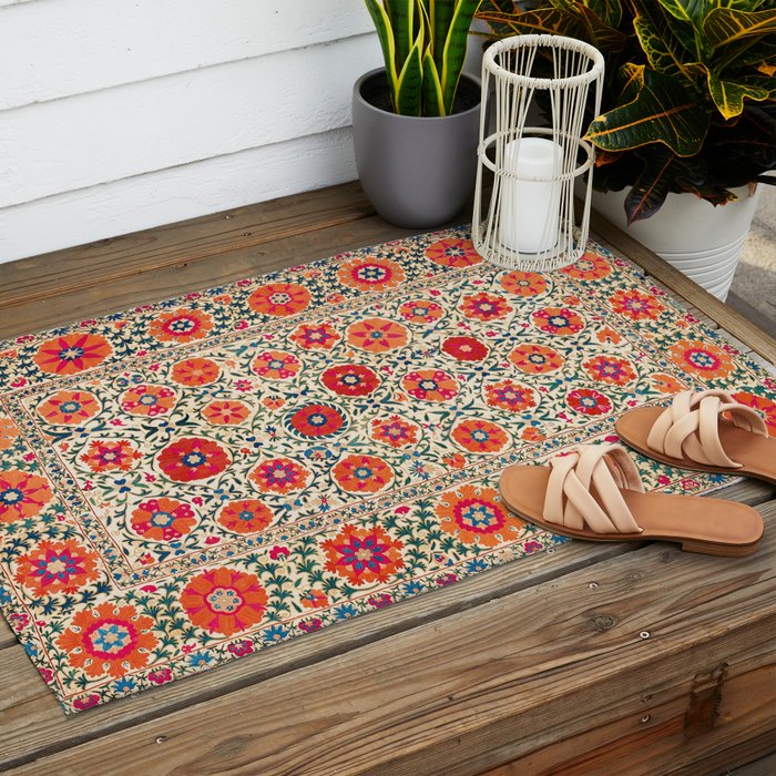 Kermina Suzani Uzbekistan Embroidery Print Outdoor Rug Gallery Image 2