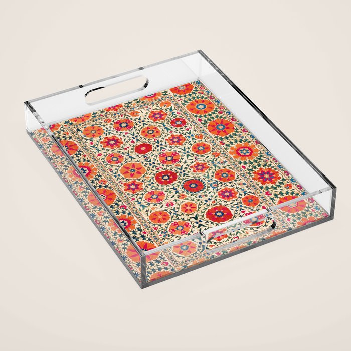 Kermina Suzani Uzbekistan Embroidery Print Acrylic Tray Gallery Image 1