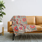 Kermina Suzani Uzbekistan Embroidery Print Throw Blanket Gallery Image 1