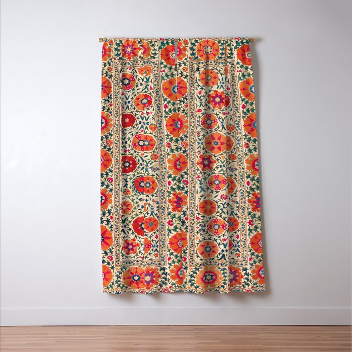 Kermina Suzani Uzbekistan Embroidery Print Window Curtain Gallery Image 3