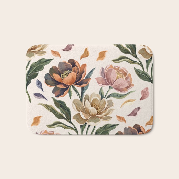 Hand Painted Peony Florals Bath Mat Gallery Image 1
