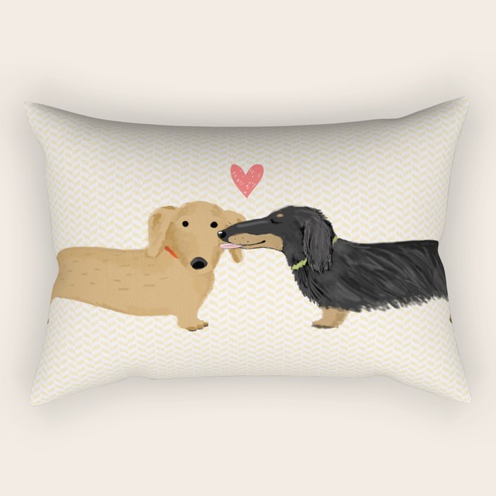 Cute Wiener Dogs with Heart | Dachshunds Love Rectangular Pillow Gallery Image 1