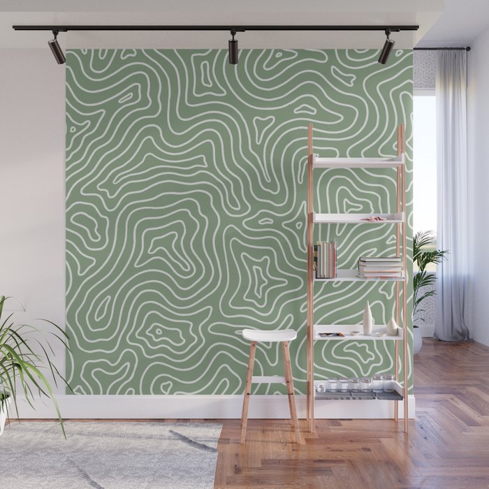 Topographic- Sage Green Wall Mural Gallery Image 1
