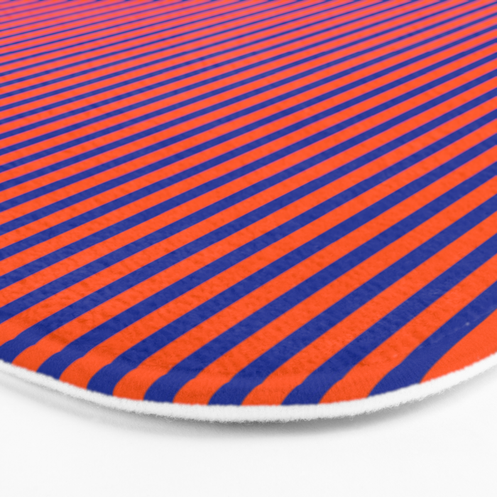 Ultra Fine Stripe Narrow Vertical Pinstripe Pattern in Bold Blue and Orange Bath Mat Gallery Image 3