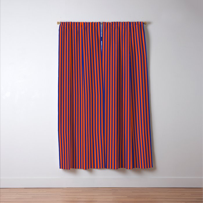 Ultra Fine Stripe Narrow Vertical Pinstripe Pattern in Bold Blue and Orange Window Curtain Gallery Image 3