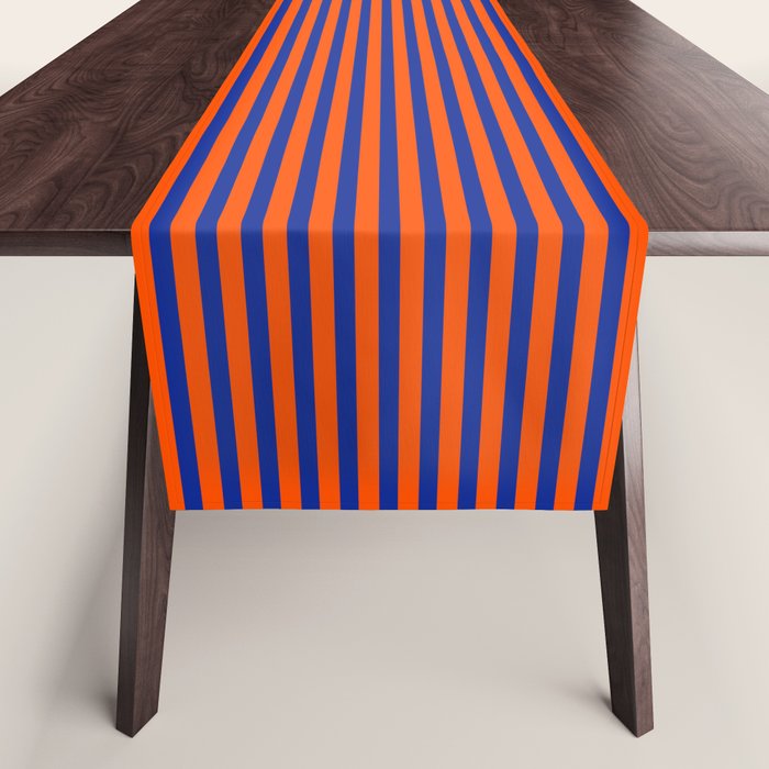 Ultra Fine Stripe Narrow Vertical Pinstripe Pattern in Bold Blue and Orange Table Runner Gallery Image 1