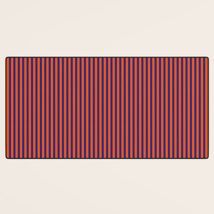 Ultra Fine Stripe Narrow Vertical Pinstripe Pattern in Bold Blue and Orange Desk Mat Gallery Image 3