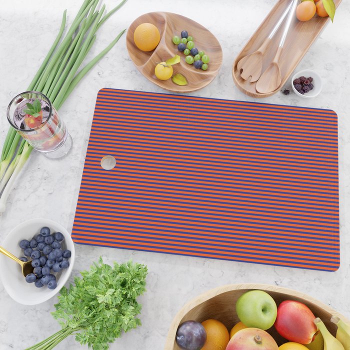 Ultra Fine Stripe Narrow Vertical Pinstripe Pattern in Bold Blue and Orange Cutting Board Gallery Image 2