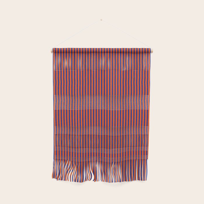 Ultra Fine Stripe Narrow Vertical Pinstripe Pattern in Bold Blue and Orange Wall Hanging Gallery Image 1