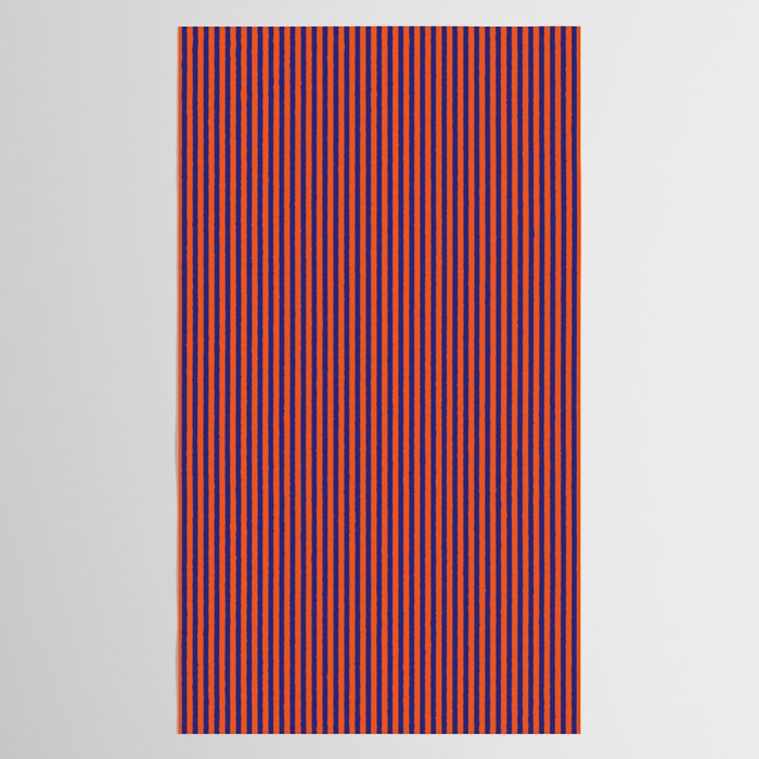 Ultra Fine Stripe Narrow Vertical Pinstripe Pattern in Bold Blue and Orange Tablecloth Gallery Image 2