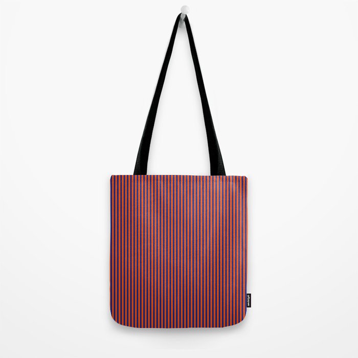 Ultra Fine Stripe Narrow Vertical Pinstripe Pattern in Bold Blue and Orange Tote Bag Gallery Image 2