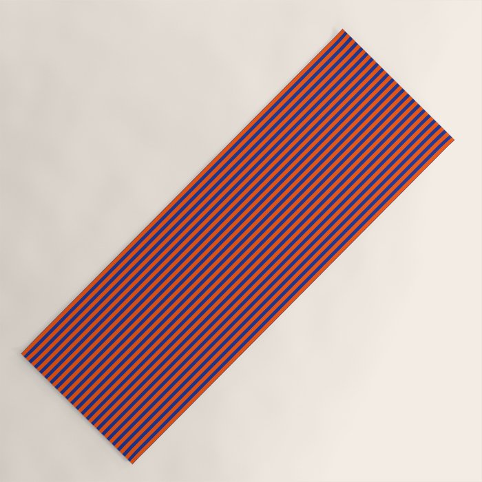 Ultra Fine Stripe Narrow Vertical Pinstripe Pattern in Bold Blue and Orange Yoga Mat Gallery Image 1