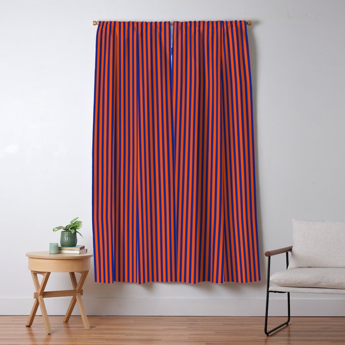Ultra Fine Stripe Narrow Vertical Pinstripe Pattern in Bold Blue and Orange Window Curtain Gallery Image 5
