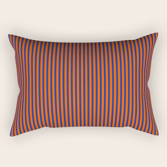 Ultra Fine Stripe Narrow Vertical Pinstripe Pattern in Bold Blue and Orange Rectangular Pillow Gallery Image 1
