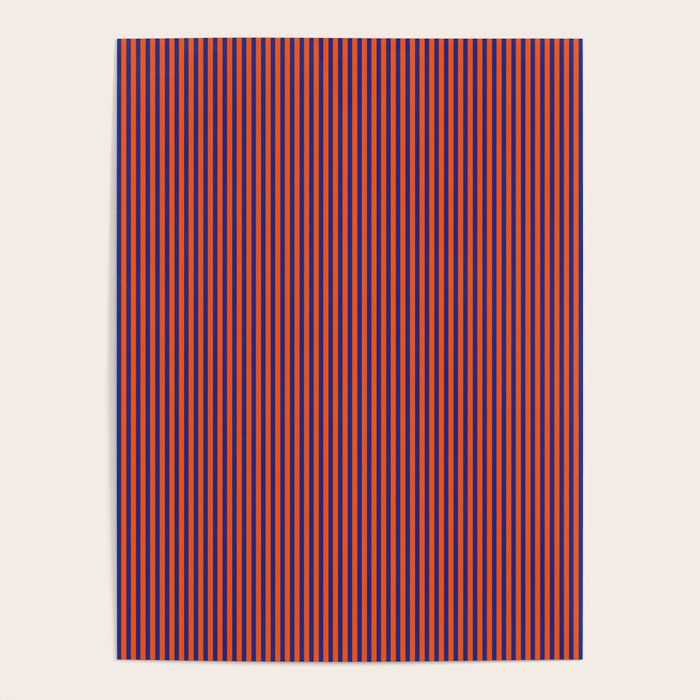 Ultra Fine Stripe Narrow Vertical Pinstripe Pattern in Bold Blue and Orange Poster Gallery Image 4