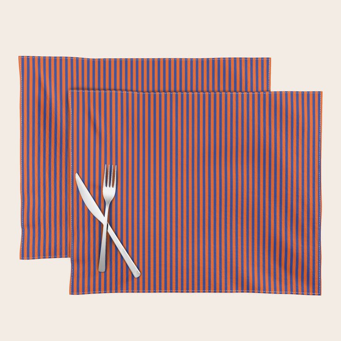 Ultra Fine Stripe Narrow Vertical Pinstripe Pattern in Bold Blue and Orange Placemat Gallery Image 1
