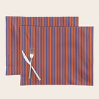 Ultra Fine Stripe Narrow Vertical Pinstripe Pattern in Bold Blue and Orange Placemat Gallery Image 1