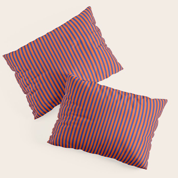 Ultra Fine Stripe Narrow Vertical Pinstripe Pattern in Bold Blue and Orange Pillow Sham Gallery Image 3