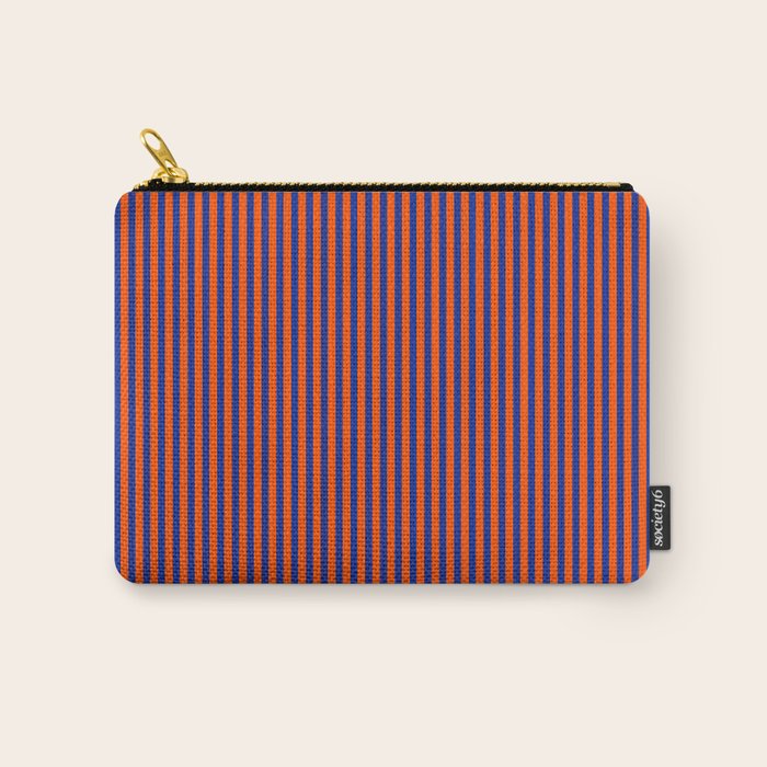 Ultra Fine Stripe Narrow Vertical Pinstripe Pattern in Bold Blue and Orange Carry All Pouch Gallery Image 1