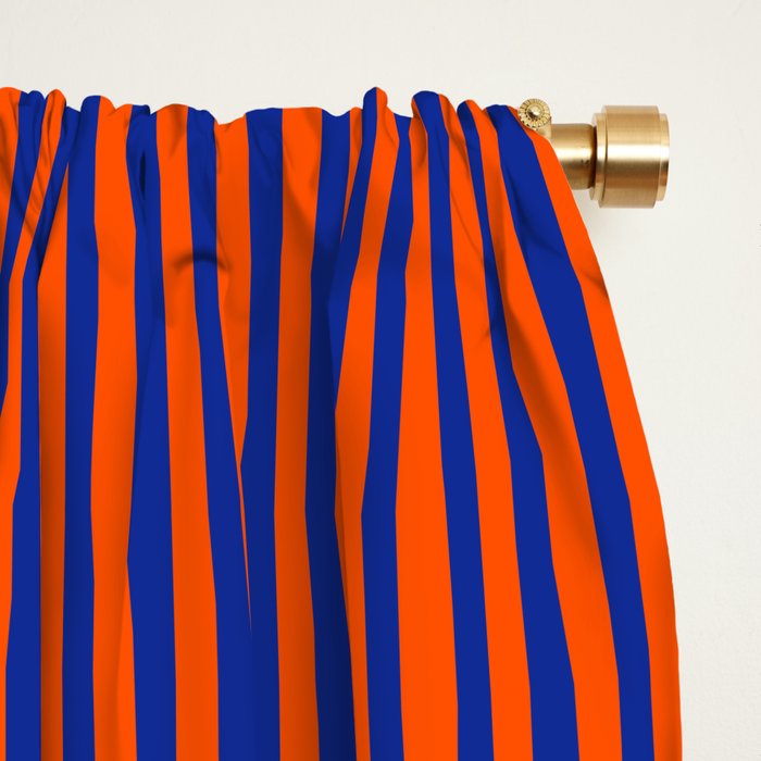 Ultra Fine Stripe Narrow Vertical Pinstripe Pattern in Bold Blue and Orange Window Curtain Gallery Image 2