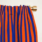 Ultra Fine Stripe Narrow Vertical Pinstripe Pattern in Bold Blue and Orange Window Curtain Gallery Image 2