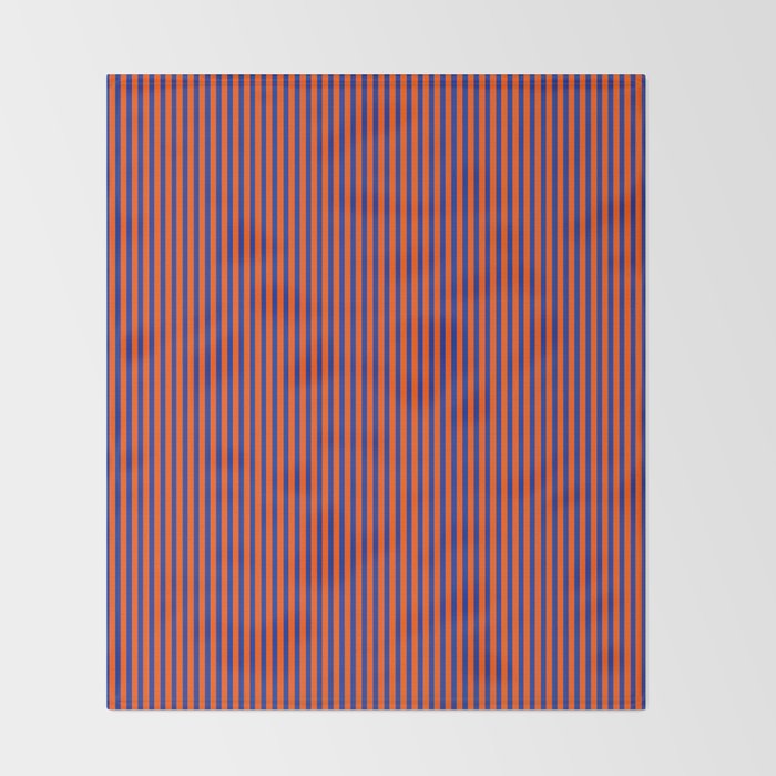 Ultra Fine Stripe Narrow Vertical Pinstripe Pattern in Bold Blue and Orange Throw Blanket Gallery Image 2