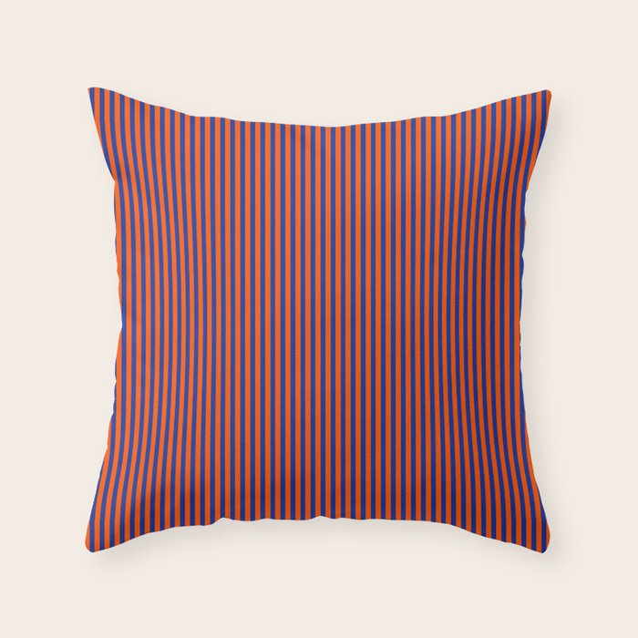 Ultra Fine Stripe Narrow Vertical Pinstripe Pattern in Bold Blue and Orange Throw Pillow Gallery Image 6