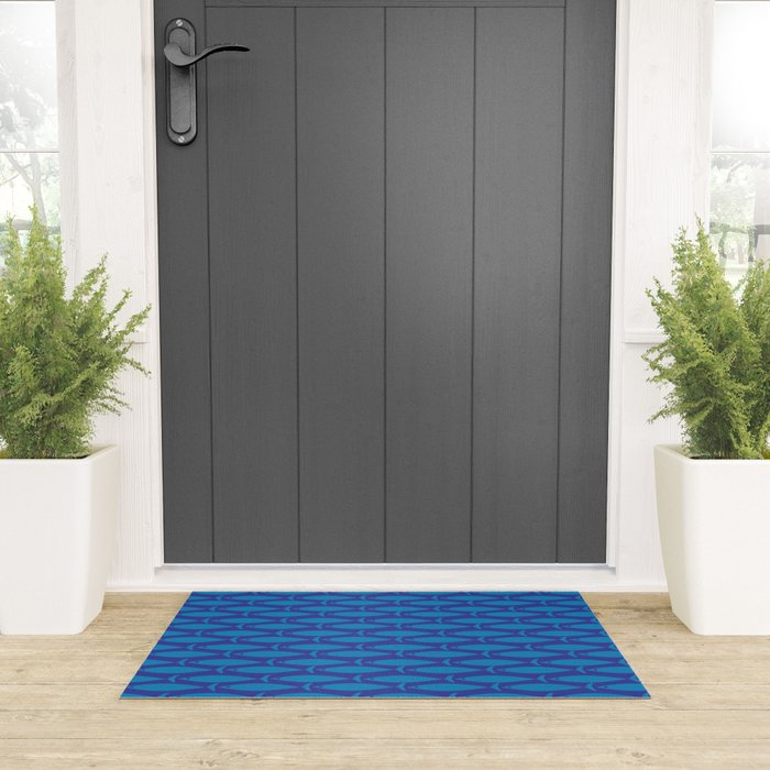 Mid Century Modern Fish Pattern in Double Blue Welcome Mat Gallery Image 3