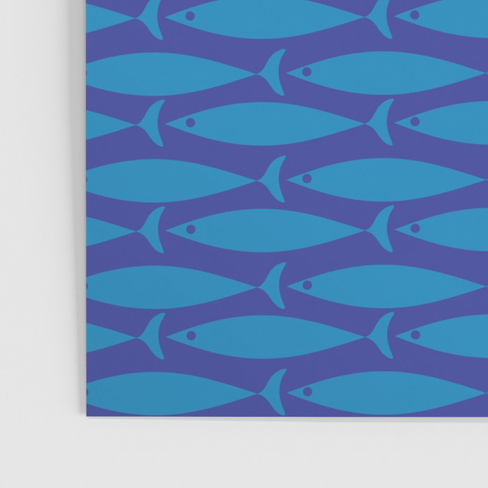 Mid Century Modern Fish Pattern in Double Blue Poster Gallery Image 3