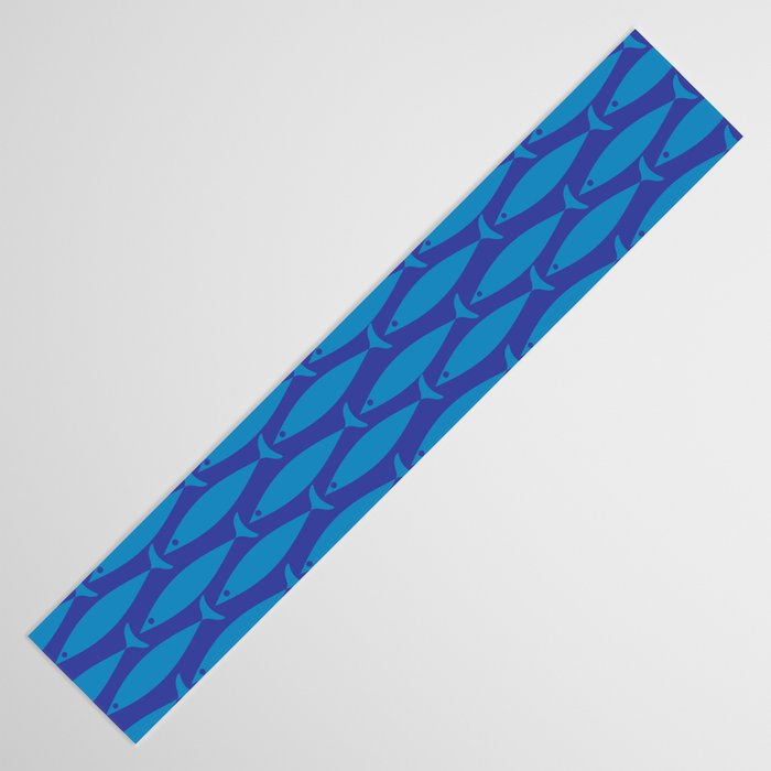 Mid Century Modern Fish Pattern in Double Blue Table Runner Gallery Image 3