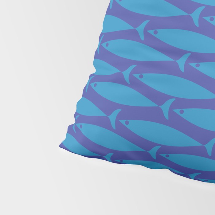 Mid Century Modern Fish Pattern in Double Blue Pillow Sham Gallery Image 4