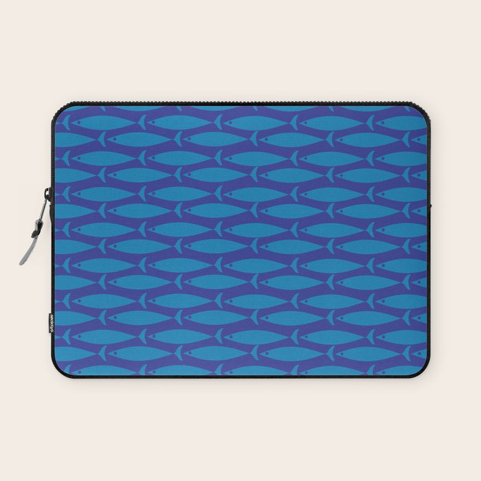 Mid Century Modern Fish Pattern in Double Blue Laptop Sleeve Gallery Image 1