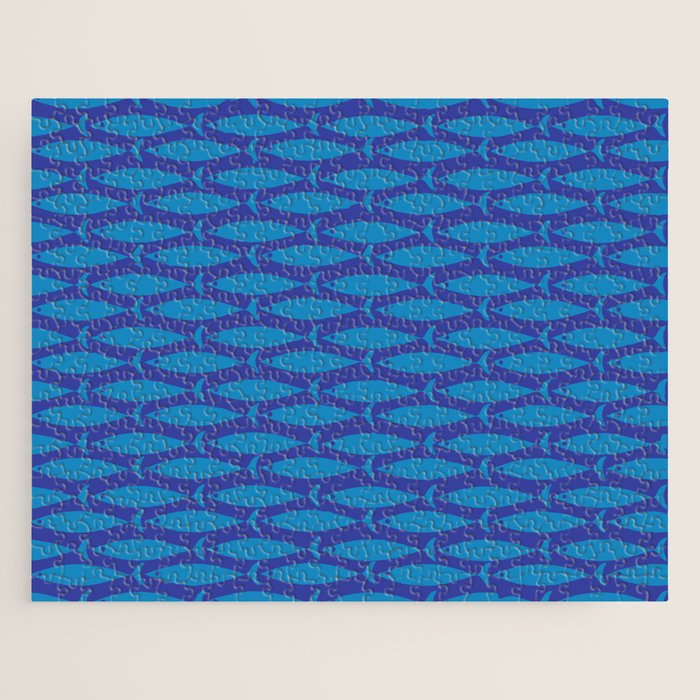 Mid Century Modern Fish Pattern in Double Blue Jigsaw Puzzle Gallery Image 1