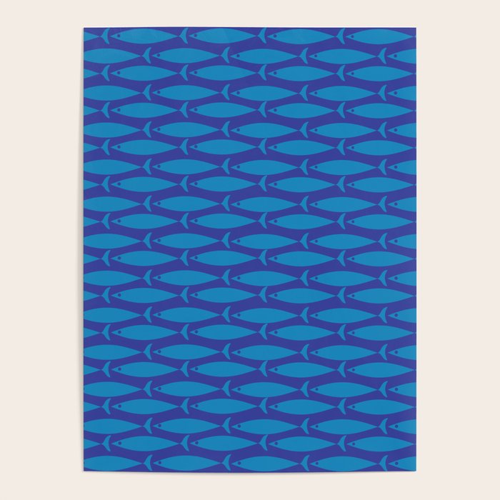 Mid Century Modern Fish Pattern in Double Blue Poster Gallery Image 4