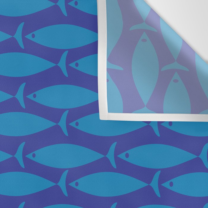 Mid Century Modern Fish Pattern in Double Blue Wall Tapestry Gallery Image 3