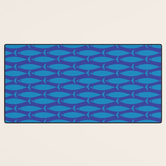 Mid Century Modern Fish Pattern in Double Blue Desk Mat Gallery Image 3